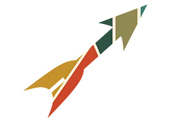 Modern abstract retro colors arrow icon composed of colorful segmented shapes in orange, yellow, green, and dark tones, symbolizing direction, navigation, and digital transformation.
