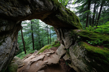 Fototapeta premium Natural Arch That Frames a Hidden Path in Forest