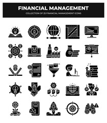 Collection of 25 Financial Management Icons: Finance. Money. Investment. and Growth