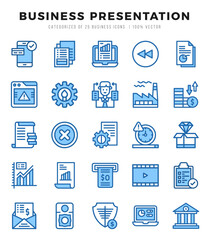 Business Presentation Icons Pack Two Color Style. Vector illustration.