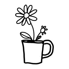 Flower in cup simple doodle black vector