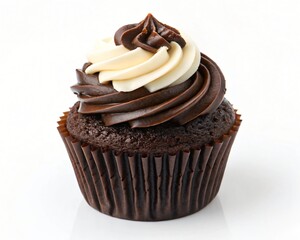 Delicious Chocolate Cupcake with Swirled Vanilla and Chocolate Frosting Sweet Treat Bakery Dessert