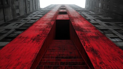 Red Stairway in a Futuristic Urban Complex