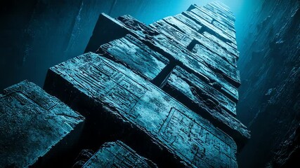 Ancient stone structure towering in dark space. - Powered by Adobe