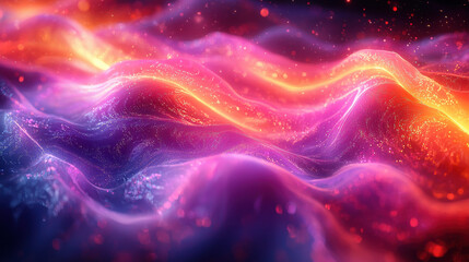 A mesmerizing spectacle of neon fluid waves, pulsating and shimmering in a kaleidoscope of vibrant colors, danced and flowed across a black background, creating a mesmerizing visual experience 