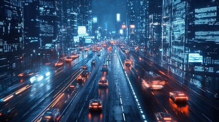 Fototapeta premium A smart transportation hub using a holographic city grid to monitor traffic 