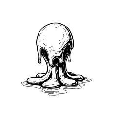 Monochrome depiction of a fluid substance, oozing from a globular form