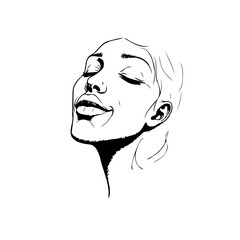 Serene contour drawing evoking contentment and inner peace on blank background