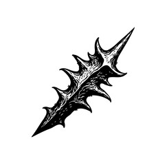 Monochrome Thistle Leaf Illustration Depicting Pointed Edges and Detailed Veins