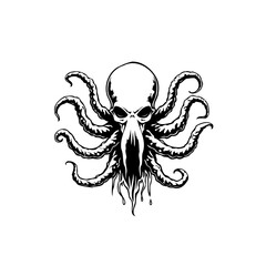 Intricate octopus skull hybrid illustration, graphic artwork on blank backdrop