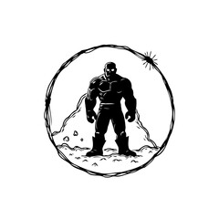 Illustration of a Strong Fictional Character Standing on a Mountain Top