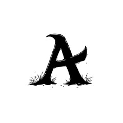 Stylized Letter A Illustration with Grass Accents on a White Background
