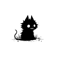 Stylized feline silhouette with whimsical grass, evocative cartoon character