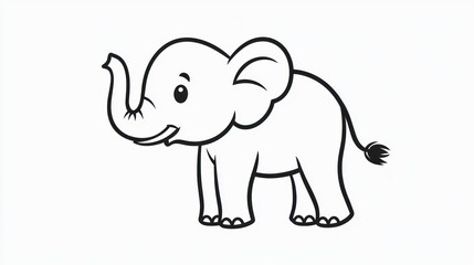 Fototapeta premium Cute black and white elephant, children's drawing, simple design, coloring page