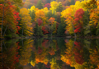 Autumn colors reflected in lake