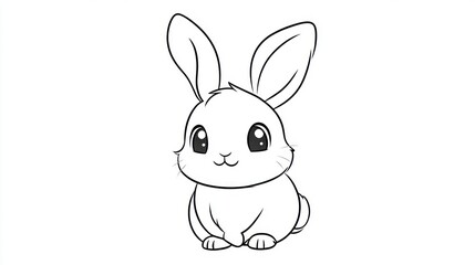 Obraz premium Cute cartoon bunny, simple line drawing, sitting