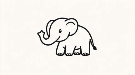 Obraz premium Cute cartoon elephant, simple line drawing, white background, kids' book illustration, educational material
