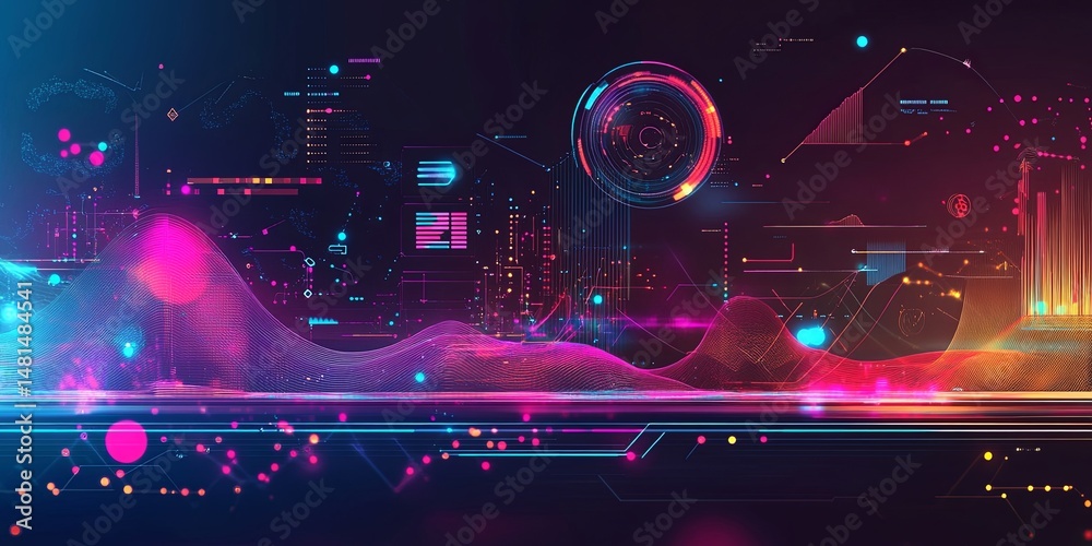 Aufkleber A sleek vector graphics studio featuring interactive digital tools and neon-lit vector shapes, designing scalable graphics.