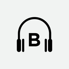 Headphone Template On B Letter.Music And Podcast Logo Design Headphone Concept	
