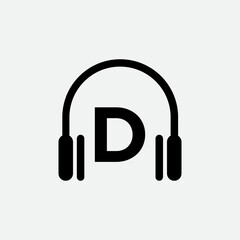 Headphone Template On D Letter.Music And Podcast Logo Design Headphone Concept	

