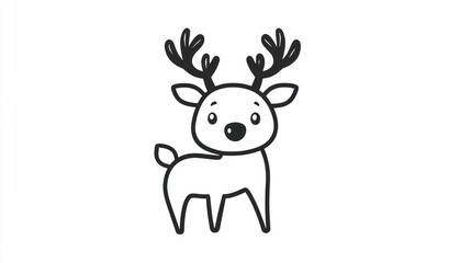 Cute cartoon reindeer, simple line art, children's illustration, backgroundless image, use for children's book, cards, coloring book, or social media