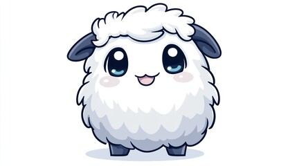 Obraz premium Cute cartoon sheep, smiling, front view, against white background. Possible use Children's book illustration