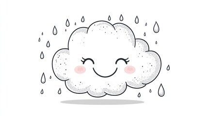 Cute cloud with rain drops. Cartoon. Background is plain white. Possible use for children's products, cards, or prints