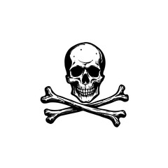 Monochrome depiction of skull and crossed bones evoking mortality and peril