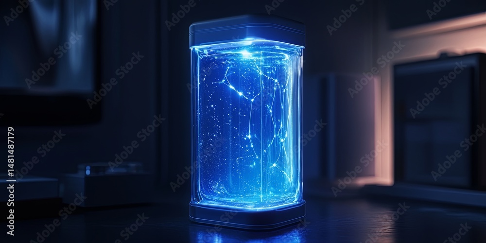 Aufkleber An innovative packaging design lab with interactive digital tools and bioluminescent designs, creating eye-catching packaging.