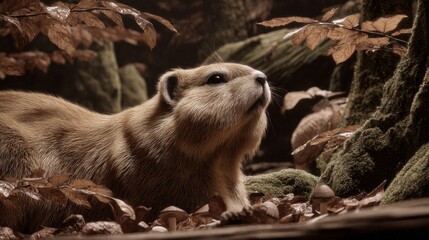 Obraz premium Adorable Marmot in Autumn Forest Wildlife Photography