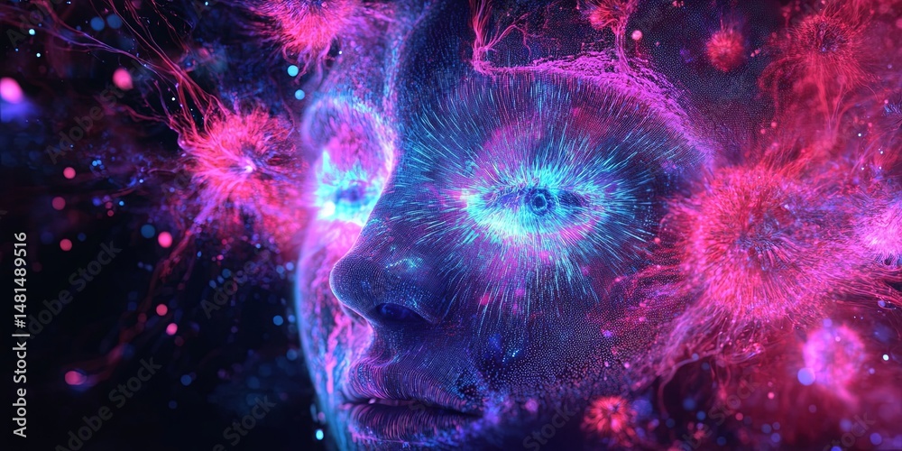 Poster An avant-garde digital art lab with shifting holographic styles and bioluminescent artworks, pushing the boundaries of art.