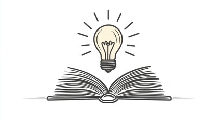 Open book with lightbulb, idea, knowledge, learning, inspiration, education