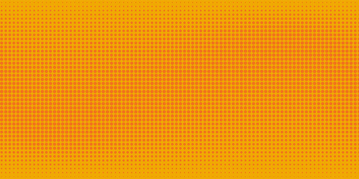 ellow halftone pattern. Retro comic gradient background. Bright orange pixelated dotted texture overlay. Cartoon pop art faded gradient pattern. Vector backdrop for poster, banner, advertisement