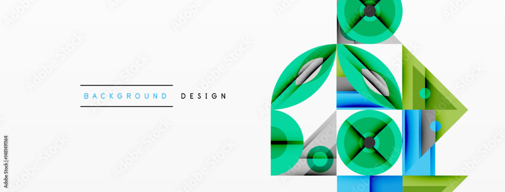 Aufkleber Abstract geometric pattern. Green, blue shapes overlap creating modern design. Minimalist style, clean lines, vibrant colors.