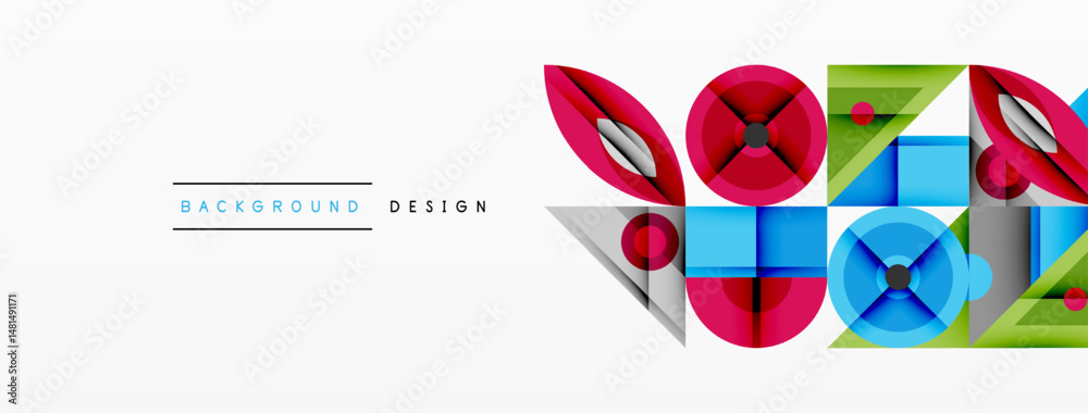 Poster Abstract geometric pattern. Vivid colors blend, creating modern visual texture. Shapes overlap, forming dynamic composition.
