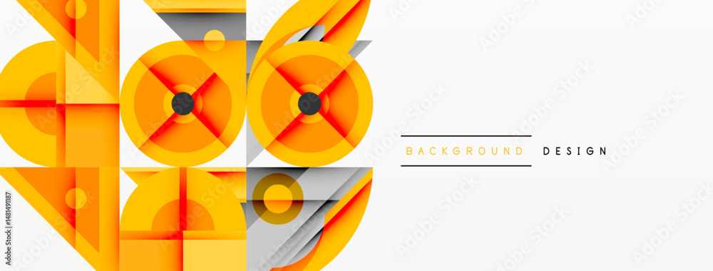 Poster abstract geometric shapes, orange tones dominate design. minimalist style, clean lines create modern