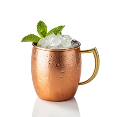 Copper moscow mule mug filled with a refreshing cocktail and garnished with a mint sprig for a classic experience