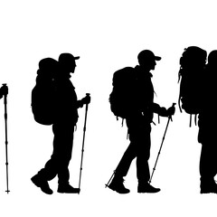 Set of Hikers with Backpack and Trekking Poles, PNG, SVG, Vector Illustration