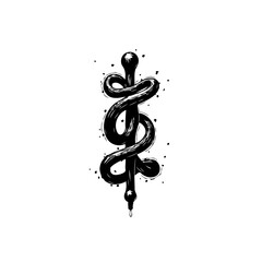 Obraz premium Monochromatic serpent entwined on staff, evoking symbolism with artistic flair