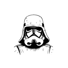Futuristic warrior helmet illustration in minimalist monochrome style design