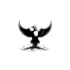 Majestic bird of prey with outstretched wings in a monochrome emblem