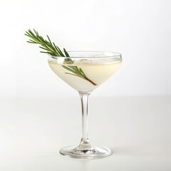 Inviting rosemary gin cocktail with a fresh sprig garnish in a stylish glass captured in high contrast side view