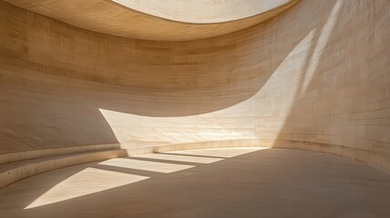Elegant Curved Beige Wall with Subtle Sunlight and Shadows