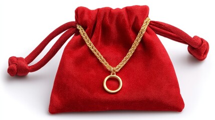 Elegant red bag with gold chain and ring, a fashion accessory for luxury style