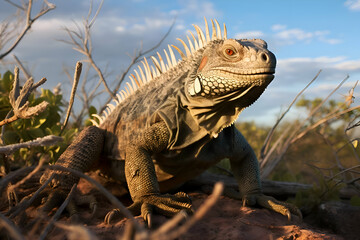 Fototapeta premium Gray and Brown Iguana in Desert Habitat