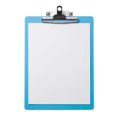 blue clipboard with blank white paper, perfect for notes and sketches, isolated on transparent background