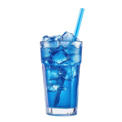 Refreshing blue iced drink with ice cubes and straw, perfect for summer, isolated on transparent background
