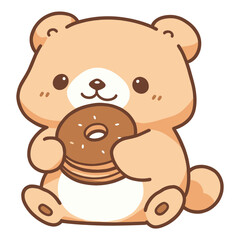 Fototapeta premium Cute bear eating a cookie animal kawaii illustration vector