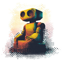 Dot Display Graphics cleaning robot illustration retro furniture vector