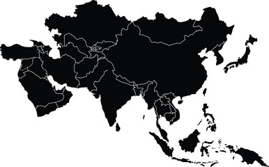 Asia Map Black and white